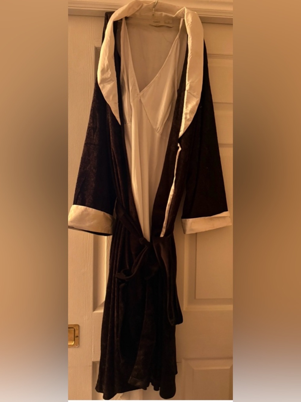 Black Velveteen Robe with White Trim